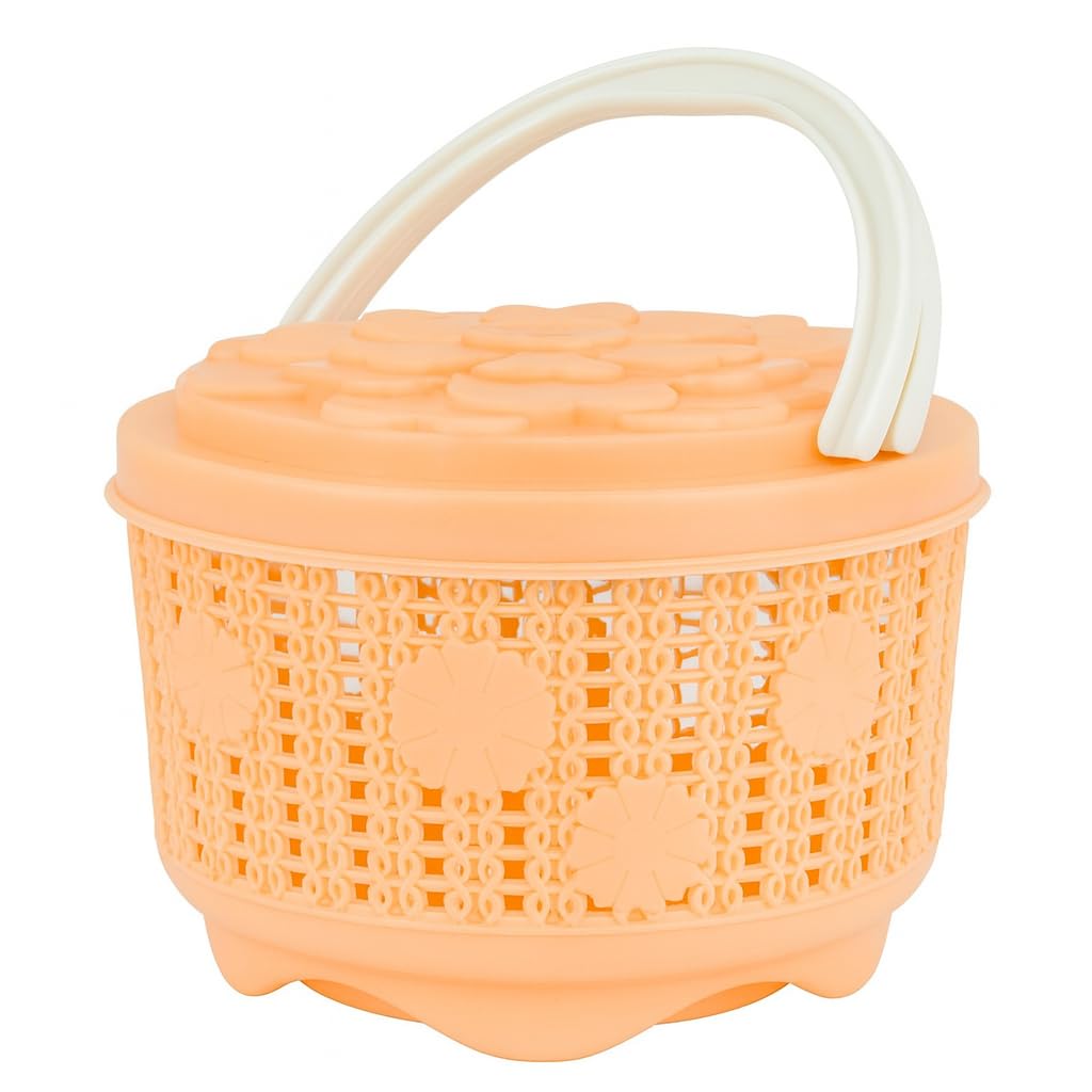 Decorative Plastic Storage Basket with Lid & Handle – Multi-Purpose Organizer for Home, Kitchen, Bathroom & Kids – Cream-image-12