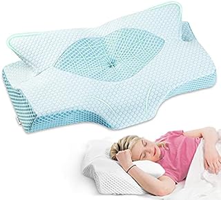 Elviros Cervical Memory Foam Pillow, Contour Pillows for Neck and Shoulder Pain, Ergonomic Orthopedic Sleeping Neck Contoured Support Pillow for Side Sleepers, Back and Stomach Sleepers (Blue)