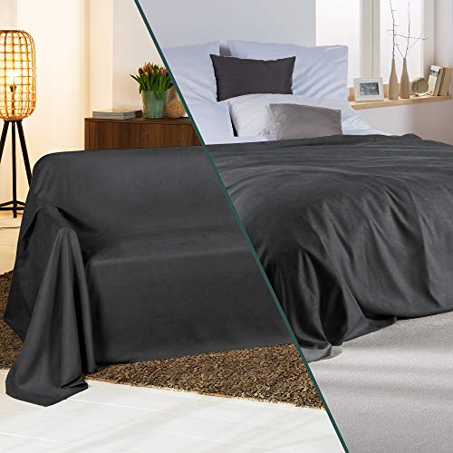 Beautissu Tagesdecke 210x280 cm Überwurfdecken für Sofa Romantica Wildleder-Optik Überwurf Bettabdeckung Tagesdecken Bettüberwurf & Sofaüberwurf Decke Sofa Überwurfdecke Bett Tagesdecke Anthrazit
