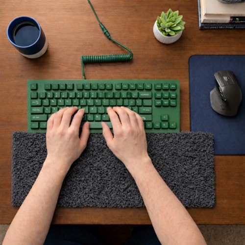 Image of Soft Plush Keyboard Carpet Wrist Rest Pad - Fluffy Ergonomic Wrist Support & Desk Nap Pillow for Computer, Laptop, Office Work & Gaming - Fuzzy Shag Desk Rug Cushion (45 x 15 cm) - Dark Grey
