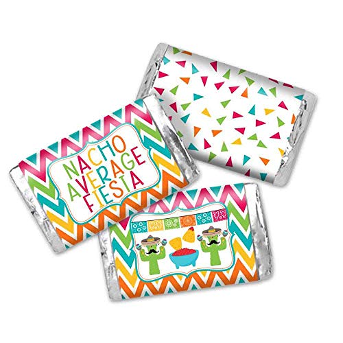 Nacho Average Party Chips, Dip & Taco Themed Fiesta Mini Chocolate Candy Bar Sticker Wrappers, 45 1.4