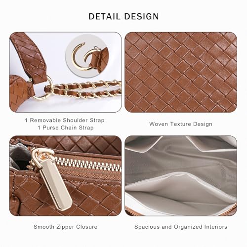 Image of Prpeko Women's Woven Crescent Shoulder Bags Retro 90s Hobo Handbags Top Handle Underarm Bag Clutch Purses