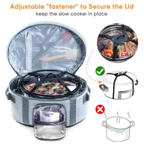 Image of Insulated Slow Cooker Carrying Bag for 6-8 Quart CrockPot and Hamilton Beach Slow Cooker with See-thought Window, Portable Carrier Case with Adjustable Band and Accessory Pocket