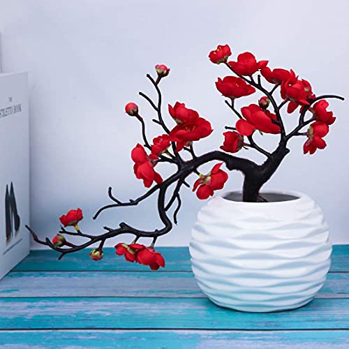 Liucogxi Artificial Plum Blossom Flower Red With Ceramic Potted For Home Living Room Party Wedding Garden Office Patio Decor #TOP6