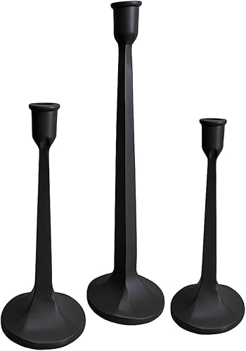 TIED RIBBONS Portavelas Hierro, juego de 3 Portavelas cónicos negros para centro de mesa decorativo moderno, Ganesh Chaturthi, decoración Diwali,