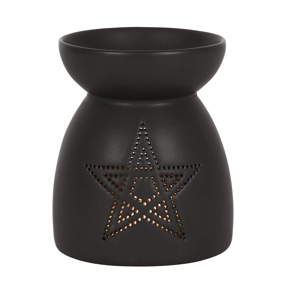 Enchanting Black Ceramic Pentagram Cut Out Oil Burner - 10.5cm x 9.2cm (1 Pc.) - Luxurious Design, Premium Material, Aromatherapy Accessory - Ideal for Home & Office Decor