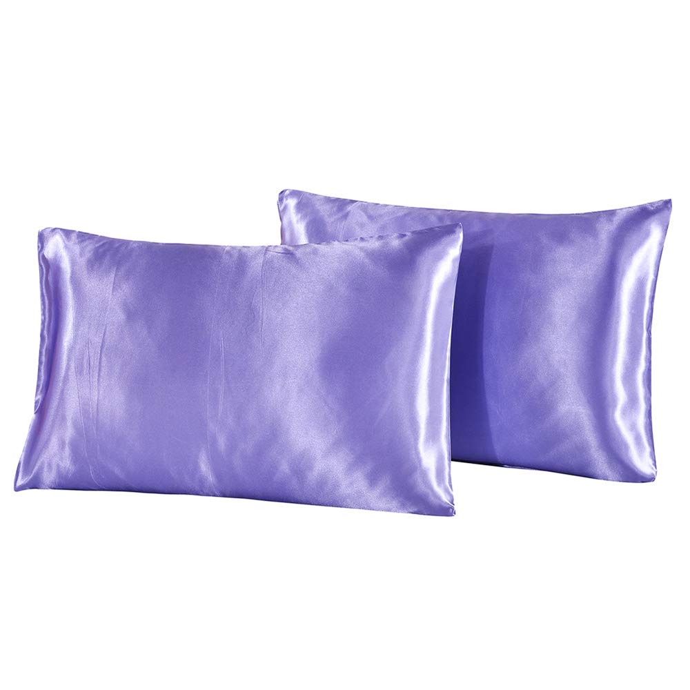 Satin Pillowcase for Hair and Skin - Pillowcase Protectors Queen Size Set of 2 - Slip Cooling Satin Pillow Covers with Envelope Closure 2 Pack (Lilac, 20x30)