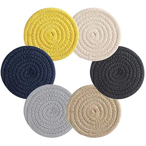 6 Pcs 4.3 Inch Farmhouse Fabric Braided Absorbent Coasters for Wooden Table Coasters for Drinks Cover