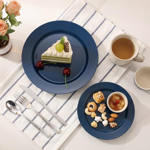 Image of Goodluck 200PCS Navy Blue Plastic Plates, Disposable Blue Plates