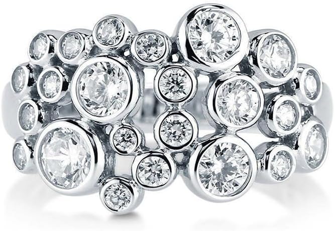 RKKOJJO 925 Sterling Silver Shiny Gemstone Ring 18K Cubic Zirconia Promise Cocktail Rings CZ Diamond Multi Row Ring Eternity Engagement Wedding Band Ring for Women Size 8 - Image 9