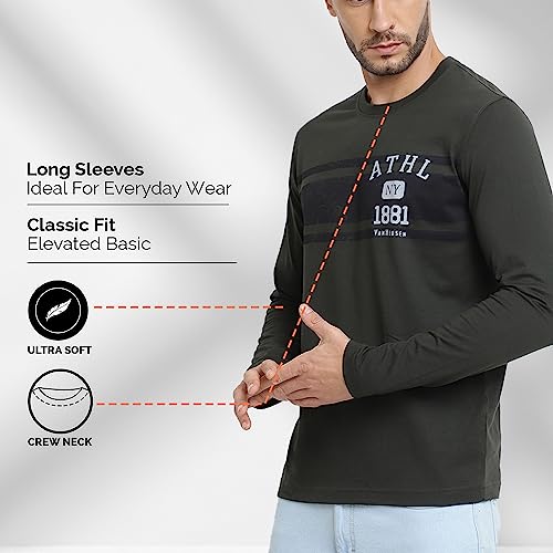 Image of Van Heusen Men Athleisure Regular Fit T-Shirt - Cotton Rich - Crew Neck, Long Sleeve, Printed