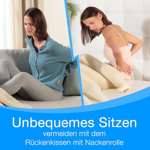 ELONEO Rückenkissen Bett/Sofa mit Abnehmbarer Nackenrolle und Seitentasche, Rückenstützkissen mit Nackenkissen, Bezug waschbar, Lesekissen, Bücherkissen, Rückenlehne
