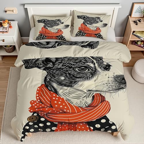 Parure de lit noir imprimé chien 220x240 pour chambre cocooning moderne