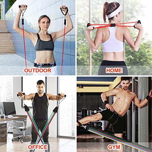 KMM Resistance Bands Set 12pcs, Exercise Bands Figure 8 Resistance Band with Door Anchor, Handles, Ankle Straps, Stackable Up to 150 lbs for Resistant Training, Physical Therapy, Home Workout - Thumbnail 7