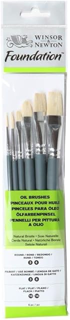Winsor & Newton 5295025 Foundation Oil Brush, Set of 6, Wood, Multicoloured, 7 x 1 x 4.3 cm