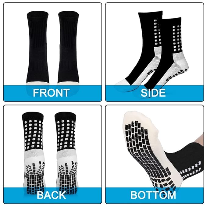 Image of 2 pair Non-Slip Football Socks for Men & Women | Grip Sports Socks with Cushioning | Anti-Skid, Breathable Cotton Crew Socks for Soccer, Rugby, Cricket, Gym, Yoga