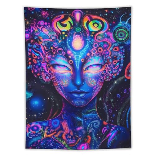 Tapiz colgante vertical estético de mujer diosa neón, decoración moderna de pared para dormitorio
