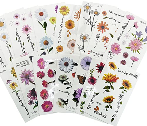 Kotbs Tiny Daisy & Butterfly Temporary Tattoos For Women Kids, 15-Sheet Floral Bouquet Small Tattoo Temporary Wild Daisy Flower Tattoo Stickers, Waterproof Fake Tattoos For Boys Girls #TOP4