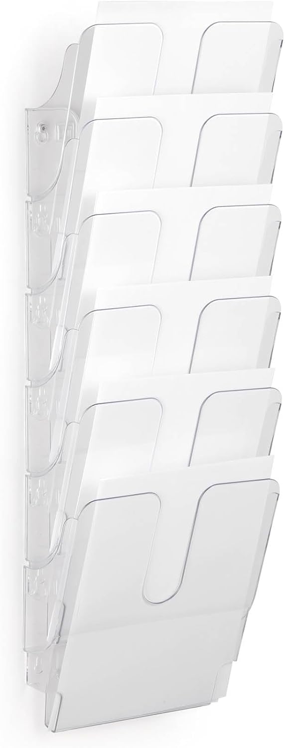 Durable brochure Dispenser Set Flexiplus Duo (A4 Portrait) Transparent, 6 compartments with 2 Fixing Sets, Individual Division