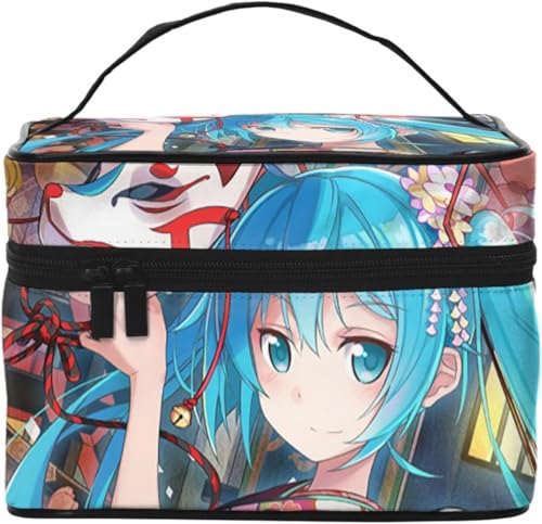 Zateem 化粧ポーチ トラベルポーチ メイクボックス メイクポーチ アニメ 初音ミク コスメ収納 旅行グッズ 洗面用具入れ 大容量 小物入れ 多機能 ポーチ レディース 軽量 出張 旅行 化粧バッグ ポーチ 持ち運び便利 小物入れ HZB046