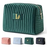 COSHAYSOO Sister Birthday Gifts for Women Best Friend Bestie Friendship Fashion Makeup Bag Make Up Cosmetic Pouch Travel Size Toiletries Skin Care Essentials Organizer Green Velvet Initial Letter L