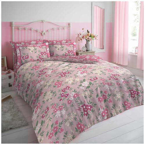 GC GAVENO CAVAILIA Polycotton Blossom Flower Bedding Sets King Size - Floral Pink Duvet Set With Pillow Cover - Breathable Printed Quilt Cover Sets
