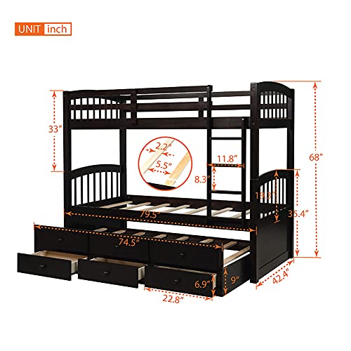 King Bed Frame With Headboard, Ljr Queen Bed Frames Twin Bunk Bed With Ladder, Safety Rail, Twin Trundle Bed With 3 Drawers For Teens Bedroom Guest Room Furniture/Espresso #TOP1