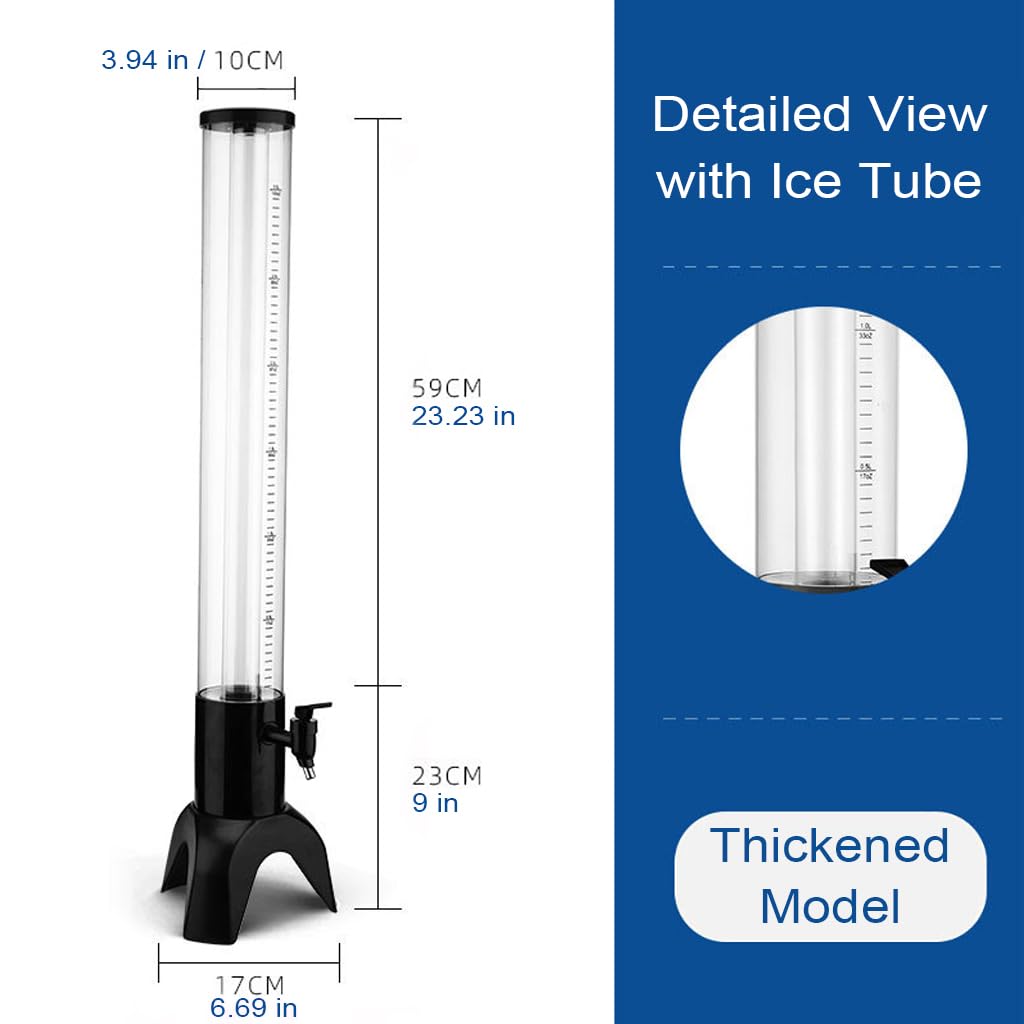 Creative - Torre de cerveza transparente de 3 litros, dispensador de bebidas frías con tubo de hielo extraíble para suministros de fiesta, dispensador de cerveza de plástico con espiga a prueba de