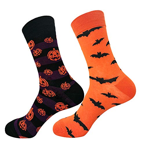 Men Women's Novelty Crazy Funny Halloween Crew Socks Colorful Pumpkin Bat Casual Patterned Sock