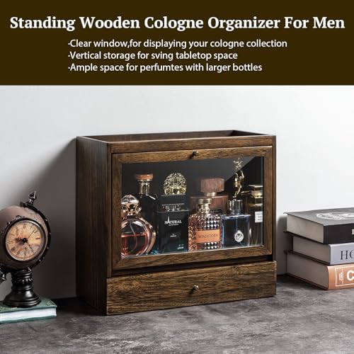 Emfogoo Organizador Perfumes Hombre, 3 Niveles Vitrina para Perfumes con Cajones, Organizador de Perfume de Madera, Expositor Perfume para Mostrar Joyas y Cosméticos, Gran Regalo (Rústico) - imagen 8