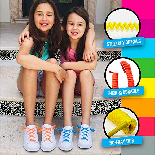 Silly Feet No Tie Shoe Laces For Kids Shoelaces For Sneakers And Adults No Tie Curly Laces Twisty Elastic Children 10 Pairs Neon Colors #TOP3