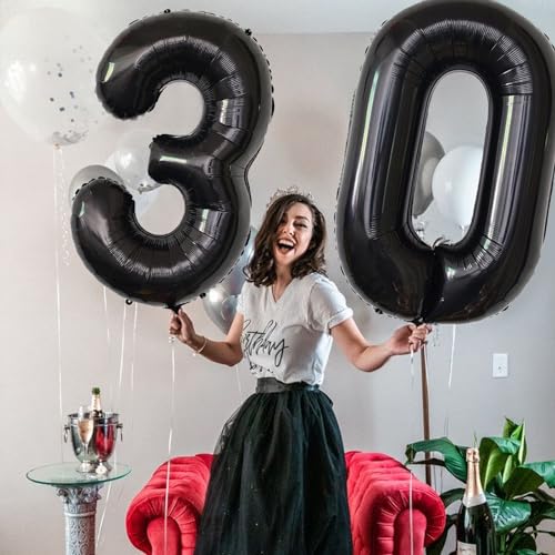 Image of Number Balloons Black Party Balloon - Giant Number 30 Balloon, 40 Inch Large Balloon for 30th Birthday Decorations, Black Party Supplies for Men Women