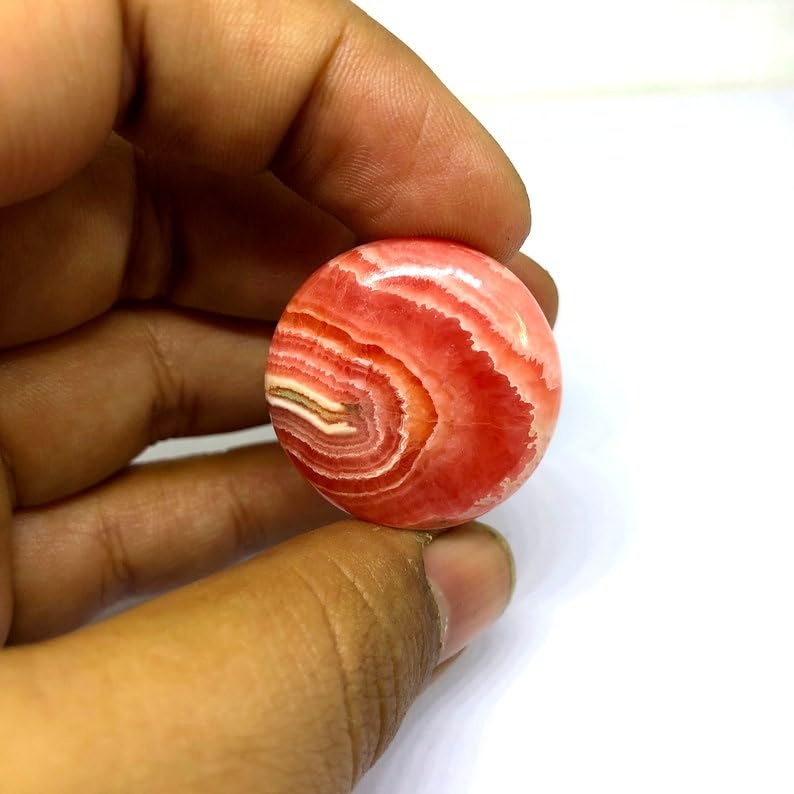 Rhodochrosite gemme cabochon rond 27x27x6mm pour création collier DIY