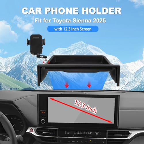 Image of Car Phone Holder Compatible with Toyota Sienna 2025 Accessories 12.3-Inch Screen Fixed Clip, Cell Phone Mount with Dash Tray Organizer Hands-Free 360 Rotation (Not for LE Trim 8-Inch)