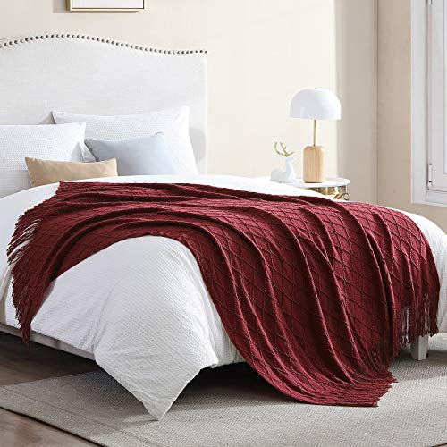 Walensee Throw Blanket For Couch, 50 X 60 Red, Acrylic Knit Woven Summer Blanket, Lightweight Decorative Soft Nap Throw With Tassel For Chair Bed Sofa Travel Picnic, Suitable For All Seasons #TOP22