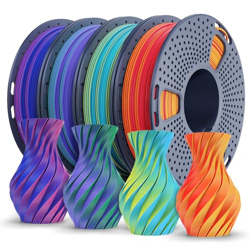 Image of SUNLU Dual Color Matte PLA Filament 1.75mm, 250g Spool, 4 Rolls | Multicolor PLA Bundle, RedBlue+RedBlue+YellowCyan+GreenPurple