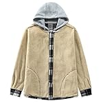 Men's Cotton Plaid Shirts Jacket Fleece Lined Flannel Shirts Sherpa Button Down Jackets with Hood for Men - Image 3