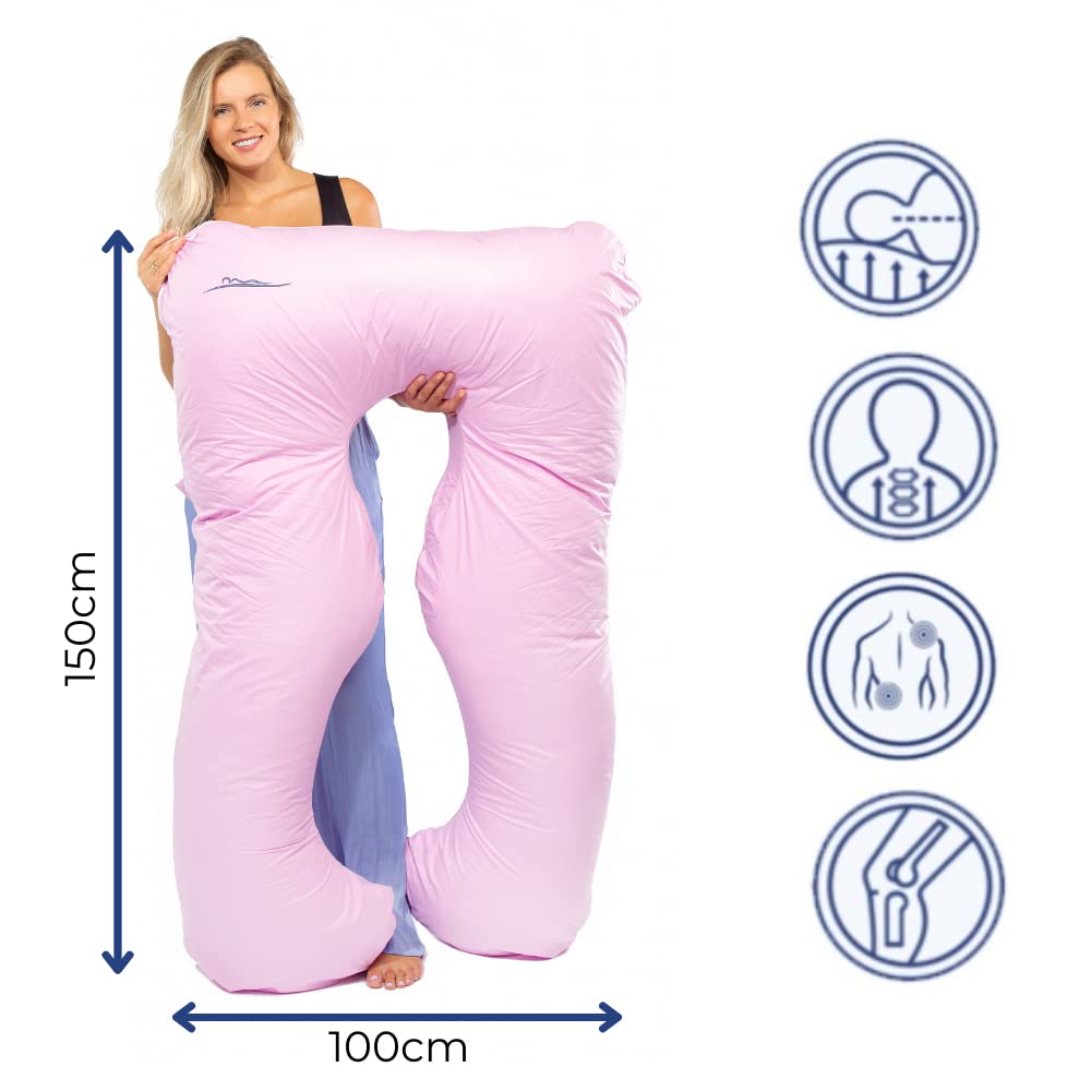Cuscino Comfort Originale (100 x 150) - Cuscino Ortopedico Cervicale in Memory Foam, Cuscino per gambe e schiena per dormire, Morbido in Cotone, cuscino da Abbracciare | rosa - cotone