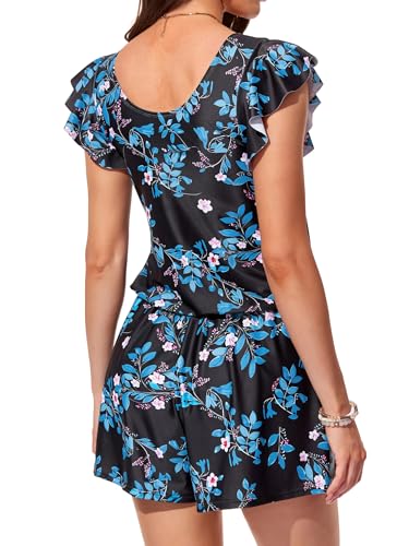 Image of Smismivo Swim Romper with Built in Bra and Pockets Swim Dress Modest One Piece Swimsuit Full Coverage Bathing Suit
