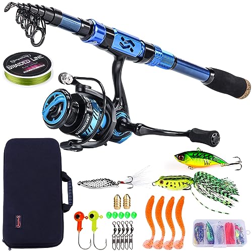 Sougayilang Angelrute und Spule Combos,Kohlefaser Teleskopfischen Pole und Spinning Reel 12 +1 BB mit Tragekoffer für Salzwasser und Süßwasser Angelausrüstung Kit-1,8M