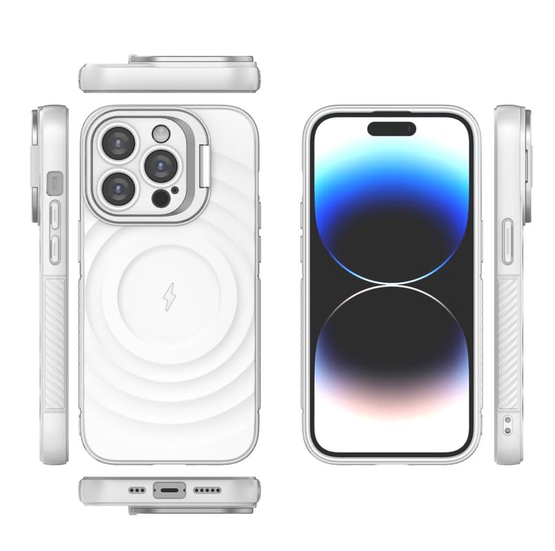 Image of LuxuryKase Shockproof Case for iPhone 14 Pro Max | Ripple Pattern | Camera Protection | Inner Velvet Fabric Lining | Protective Cover with Enhanced Grip & Wireless Charging Support - White