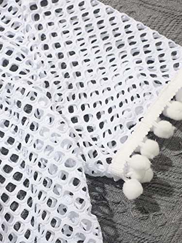 SHENHE Girl's Sheer Short Sleeve Hollow Out Tassel Trim Beach Cover Up Sun Dresses3