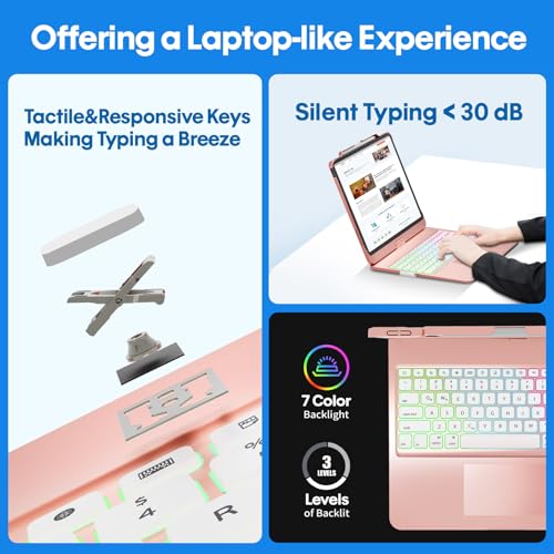 Image of BABG Keyboard Case for iPad Air 13 inch(M3 /M2)&iPad Pro 13(M5 /M4),iPad Pro 12.9(6th /5th /4th /3rd Gen) Case with Keyboard,360 Rotatable,Toupad,Backlits,Pencil Charging-Light Pink