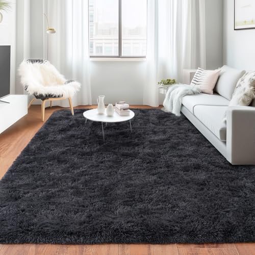 Rugs for Living Room 5x7, Soft Shaggy Modern Shag Area Rug for Bedroom, Upgrade Non-Slip Plush Fluffy Carpet for Kids Boys Girls Room Home Decor Aesthetic, Charcoal Gray