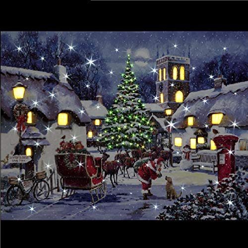 Snowtime Battery Operated Fibre Optic LED 40x30cm Santa & Village Canvas