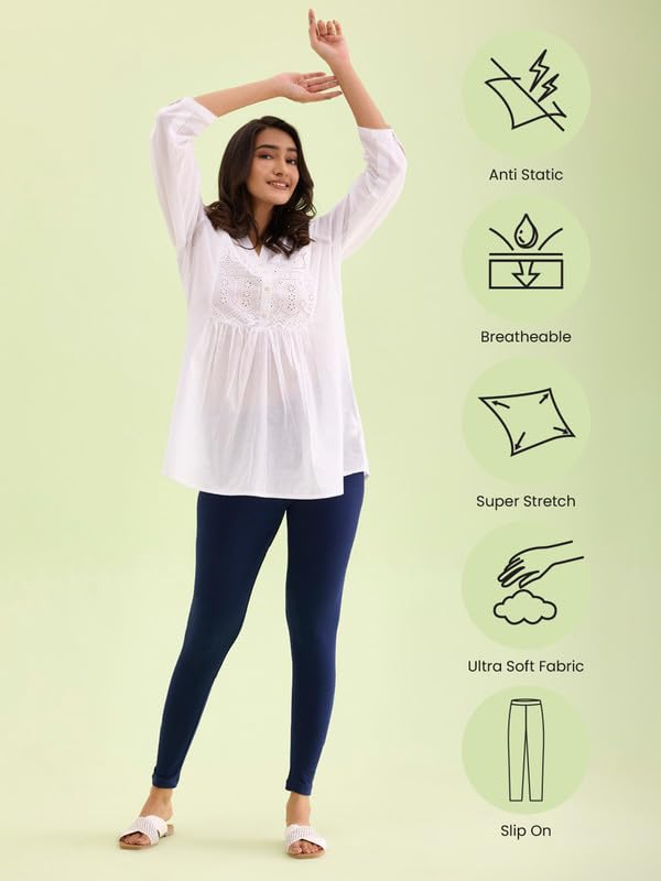 Image of GO COLORS Soft Cotton Stretch Ankle Length Leggings for Women | Breathable