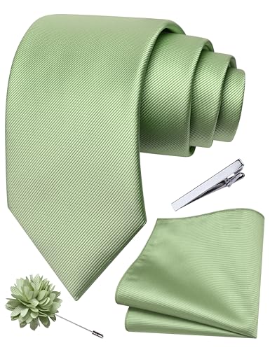 Image of Branduce 3.15 inch（8cm） Solid Formal Tie and Pocket Square Plain Necktie Lapel Pin and Tie Clip Set for Men
