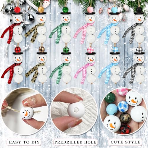 Image of 307 Pieces Christmas Snowman Wooden Beads Craft Project Natural Polished Wood Bead with Twine, Winter Christmas Tree Hanging Ornaments, Rustic DIY Garland Decoration for Home