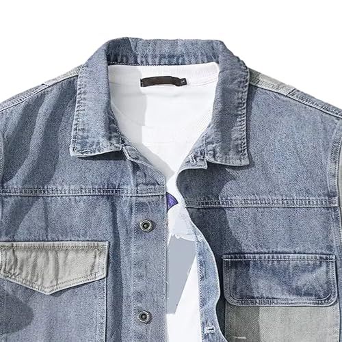 Men Fashion Stitching Lapel Denim Jacket Simple Style Single Breasted Jean Outerwear Spring Classic Comfy Denim Coat4