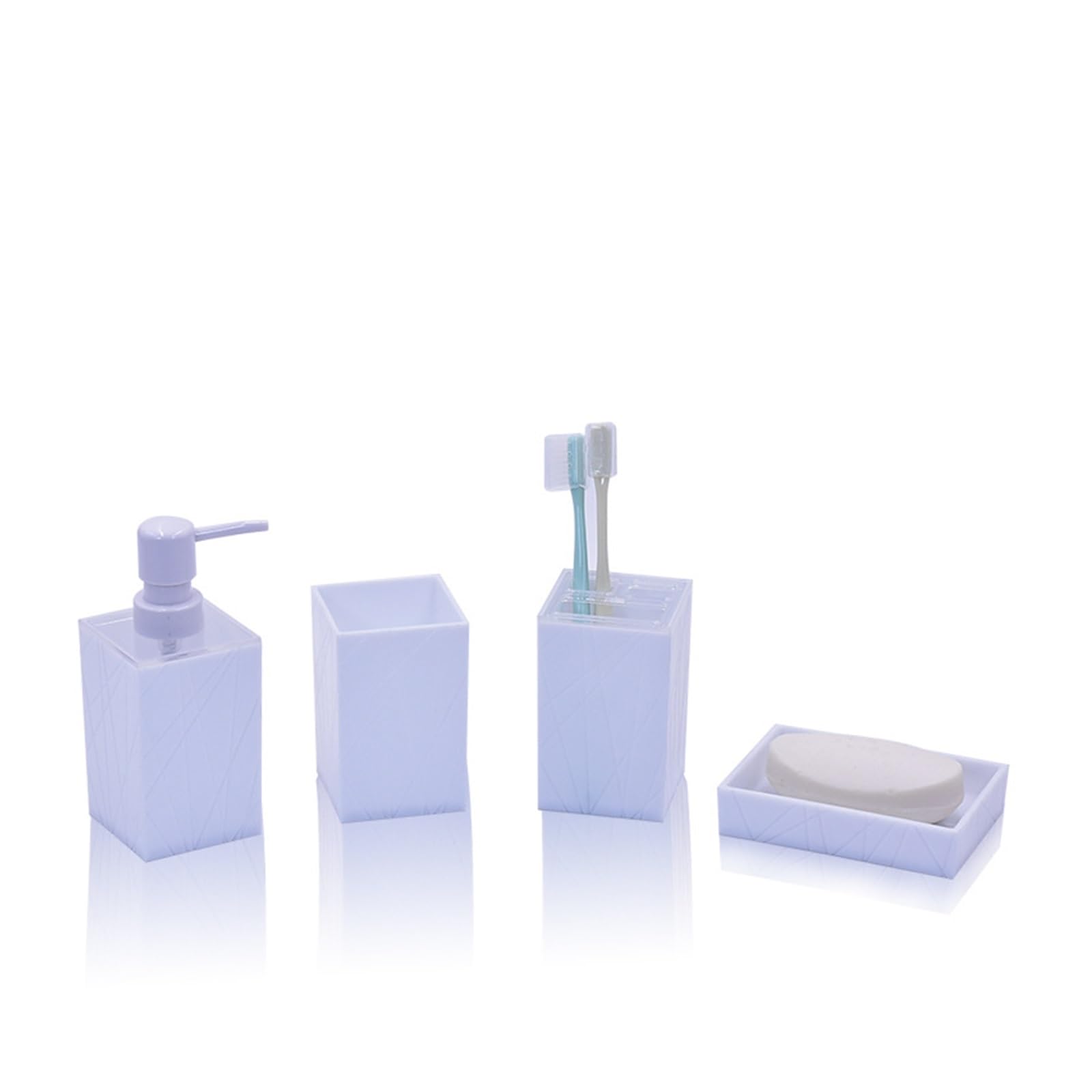 Bathroom Soap Dispenser Set Plastic Bathroom Accessories Set Toilet Brush Soap Dispenser Mouthwash Cup Toothbrush Holder Dish Cotton Swab Box(T230-4 white)